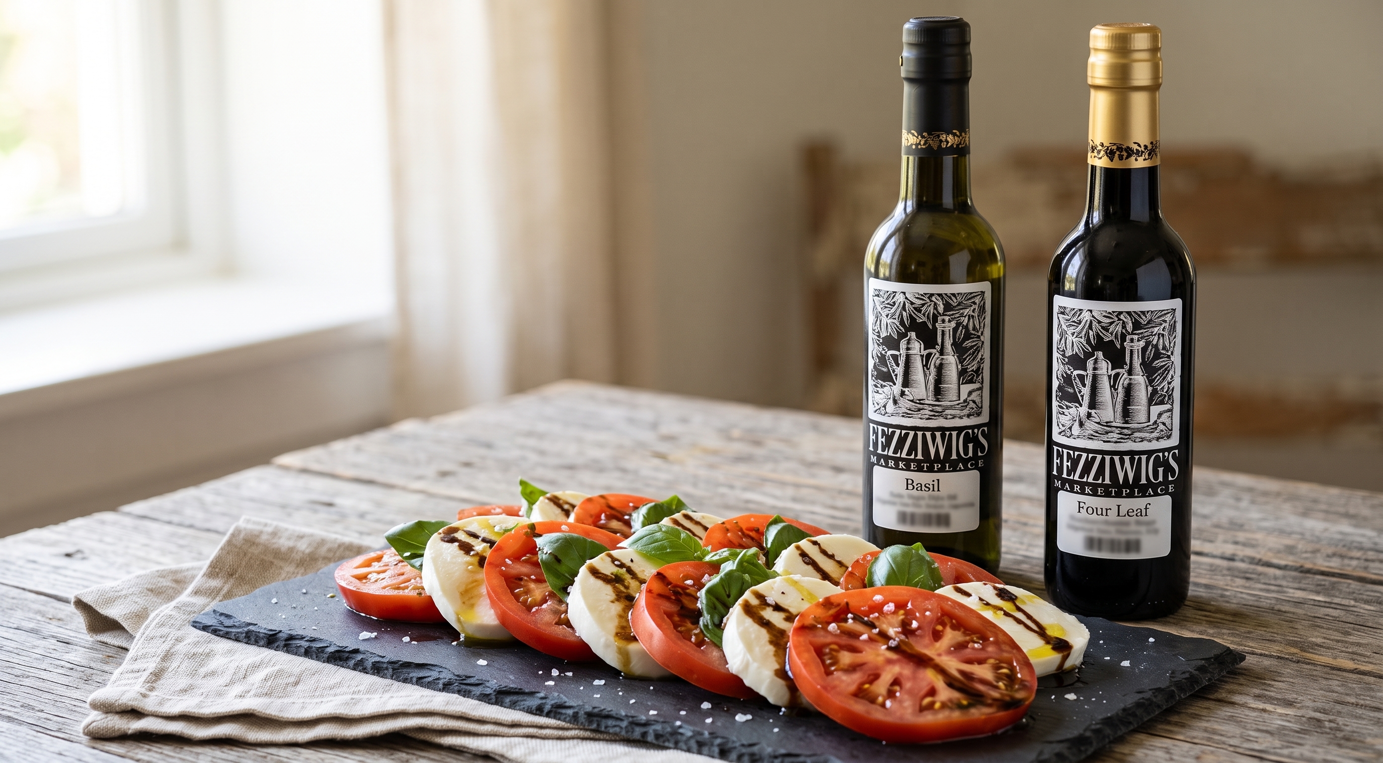 Caprese Salad with Basil Olive Oil and Four Leaf Balsamic (sample photo)